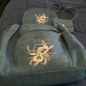 Embroidered Blue Women's Bag Set